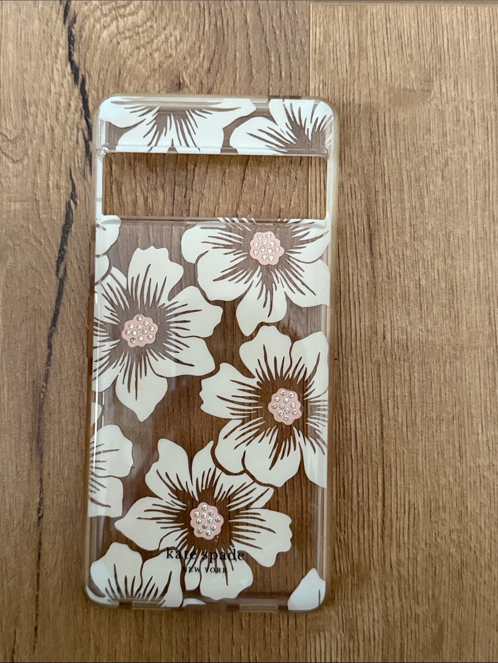 Kate Spade Clear Floral Phone Case with White Flowers and Rose Gold Centers